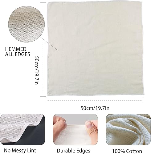 TSHAOUN 8 Pièces Étamine en Coton 50×50cm, Toile à Fromage Antiarrachement Réutilisable, Respirable Chiffon à Vapeur de Cuisine pour Filtrer Vin, Jus, Fromage, Lait, Thé, Cheese Cloth - Nail Gallerys