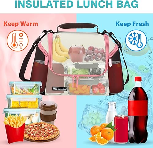 Kato Tirrinia Sac à déjeuner isotherme pour homme et femme Sac à déjeuner thermique étanche avec 2 poches latérales pour adultes et enfants Sac isotherme portable pour travail scolaire Noir Gris - Nail Gallerys