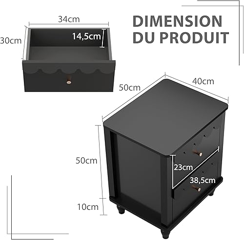 UEV Lot de 2 Tables de Chevet, Table d'Appoint avec Design de Vague, Bout de Canapé, 2 Tiroirs de Rangement, pour Salon Chambre, Bureau, 50 x 40 x 60 cm, Bleu - Nail Gallerys