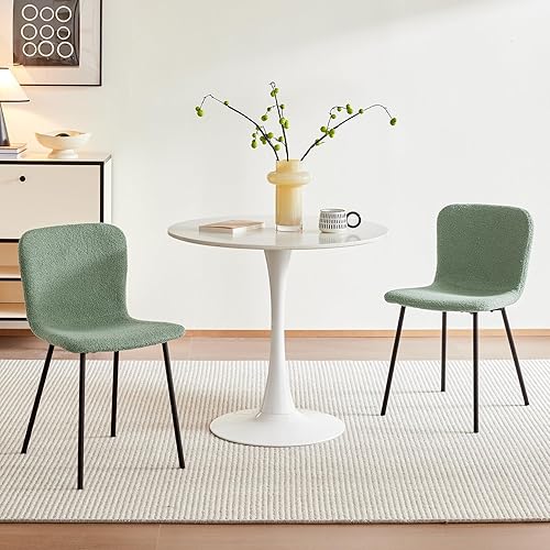FRUOGO Chaises de Salle à Manger, Ensemble de 2, Assise en bouclé Teddy, idéales pour la Coiffeuse, Les réunions Quotidiennes et Les chaises de Salon, Pieds en métal, Vert - Nail Gallerys