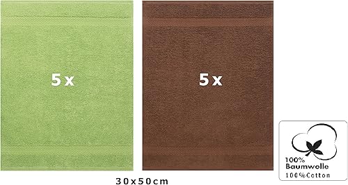 Betz Lot de 10 Serviettes d'invité Taille 30x50 cm 100% Coton Premium Couleur Vert Pomme et Marron Noisette - Nail Gallerys