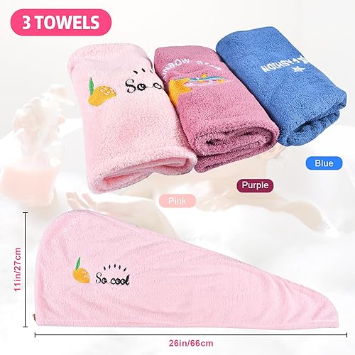 Funmo 3 Pièces Serviettes Microfibre Cheveux,3 Couleurs Serviette Cheveux Sechage Rapide avec Bouton,Serviette à Séchage Rapide Cheveux Super Absorbante,Cheveux Secs Rapidement pour Femmes ((2)) - Nail Gallerys