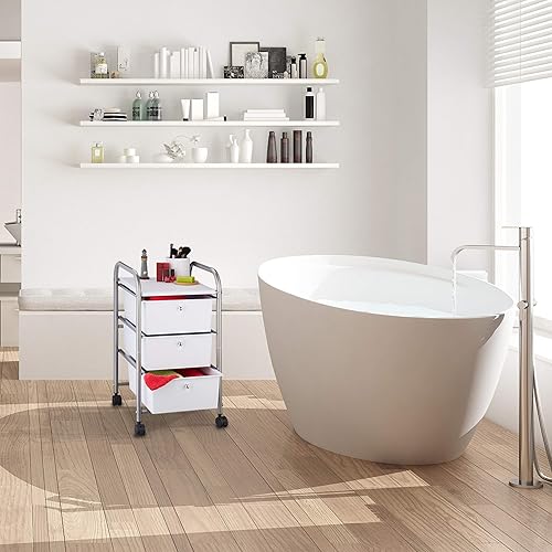 Relaxdays Chariot sur Roues de Bain, 3 tiroirs, métal et Plastique, conteneur, cosmétiques, 60 x 33 x 39 cm, Couleurs - Nail Gallerys