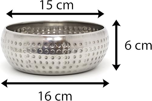 Carousel Home Bol de cuisine élégant en métal argenté de 15 cm - Plat rond en acier inoxydable avec détails martelés - Bol à goûter - Nail Gallerys
