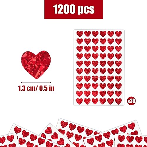 1200Pcs Autocollant en Forme de Coeur Gommette Brillante Sticker Auto-adhésif Emballage Enveloppe Cadeau Carte Décoration pour Saint-Valentin Mariage Scrapbooking (Multicolore) - Nail Gallerys