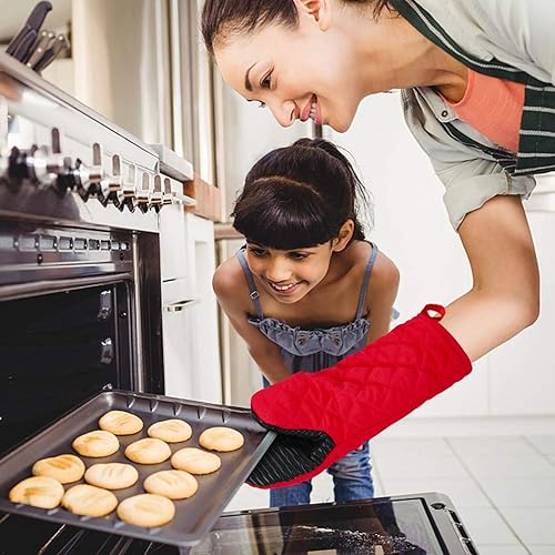 AYADA Gant Cuisine Four Maniques Silicone, Long Gant Four Antidérapant Oven Gloves Mitts Doublure en Polyester Coton Lavable pour Cuisine Cuisson (Rouge) - Nail Gallerys