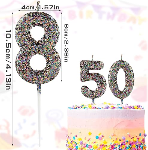 Jolie bougie multicolore à paillettes en forme de chiffre 12 pour décoration de gâteau d'anniversaire pour filles, garçons, femmes, anniversaires de mariage, fournitures de fête - Nail Gallerys