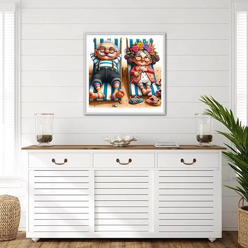 DPHERO 5D Couple de Plage Diamond Painting Kits, DIY Amoureux Art du Diamant Painting Kit Complet, Cartoon Broderie Kits de Peinture sur Diamant Point de Croix Painting pour Adultes Débutants 30x30cm - Nail Gallerys