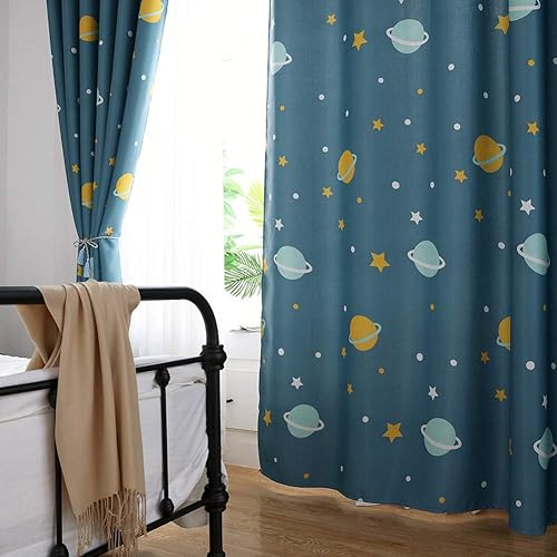 39.4x98.4 Rideaux D'obscurisation En Polyester, Planètes De Dessins Animés Bleus Rideaux De Chambre Anti-Moisissure Rideaux Thermiques De Salon Pour Salle À Manger Baie De Fenêtre De Cuisine (#1) - Nail Gallerys