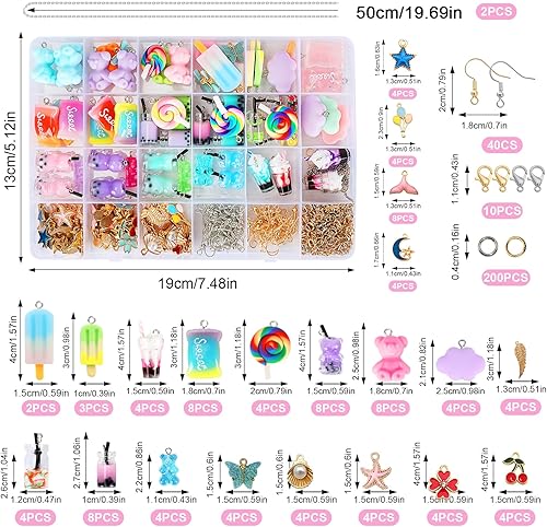 UCAMP Pendentifs Charms Collier Ours,161 PCS Breloque Charms en Resine,Breloques Creation Bijoux,Pendentif en Résine,Ensemble Pendentif Ours Papillon,Cadeau Fille 5-12 Ans - Nail Gallerys