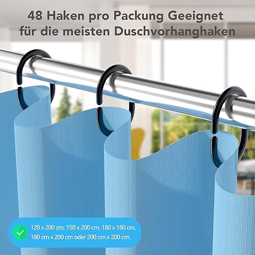 Lot de 48 anneaux de rideau de douche noirs en forme de C pour tringle de douche - Nail Gallerys