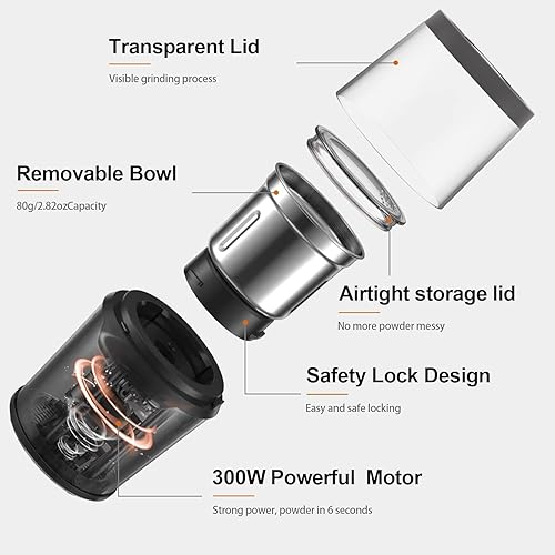 LINKChef - Moulin à café électrique 250 W avec grand bol amovible en acier inoxydable et fonction de stockage de fil électrique – Noir (CG-9230) Black-25 - Nail Gallerys