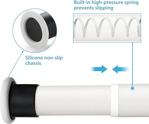 KINLO Tringle à Rideau de Douche Extensible en Acier Inoxydable sans perçage Barre télescopique pour fenêtre Armoire Armoire Armoire Noir, Acier Inoxydable, Beige, 210-260CM - Nail Gallerys