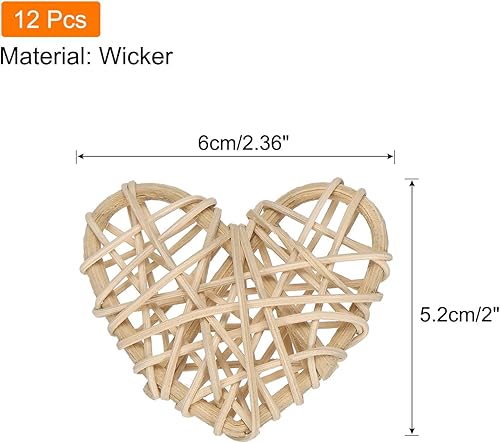 sourcing map 12pcs Coeur Forme Rotin Boule Vase Remplissage Naturel Rotin pour Saint Valentin Jour Décoration Mariage Maison Décoration Original Bois 2.36 in - Nail Gallerys