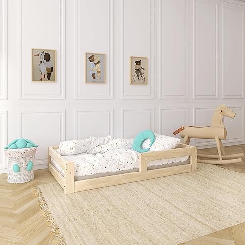 Need Sleep Montessori - Lit de Sol pour Enfant - 120 x 190 cm - avec Protection Anti-Chute - Sommier à Lattes, Bas - en Bois - pour Fille et garçon - Nail Gallerys