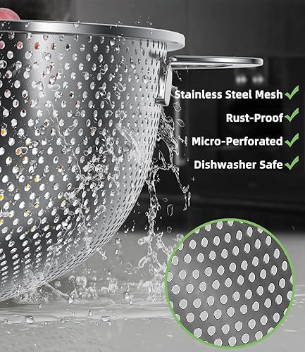 Yulado 3 Passoire Cuisine, Egouttoir Pates En Acier Inoxydable Avec Poignée, Diamètre Extérieur 9.25/10.26/12.99 Pouces, Petite Passoire Cuisine Perforée, Rincer Les Légumes Et Les Fruits Filtration - Nail Gallerys