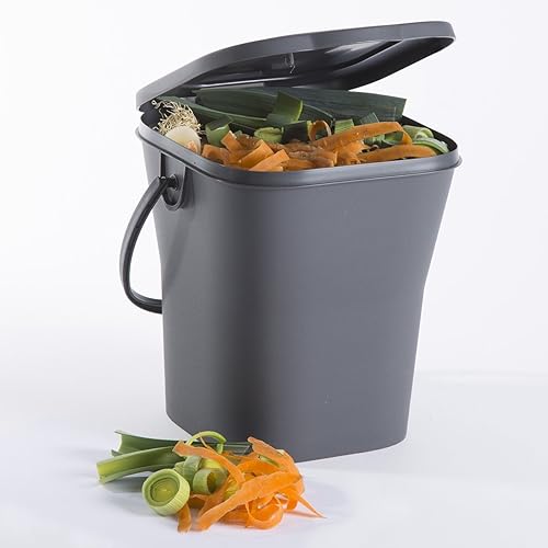 EDA - Seau à Compost 6 L - Mini Poubelle avec Couvercle - Fermeture Hermétique - Compact et Pratique - Gris - Nail Gallerys