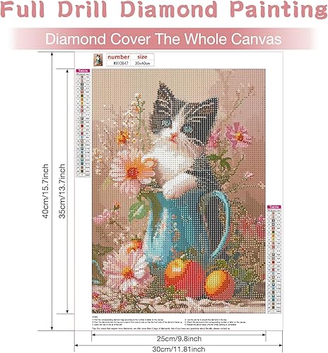 DOMROM Kit de peinture diamant chat pour adultes, peinture diamant 5D, fleurs pour débutants, kit de peinture diamant diamant pour décoration murale d'intérieur, 30,5 x 40,6 cm - Nail Gallerys