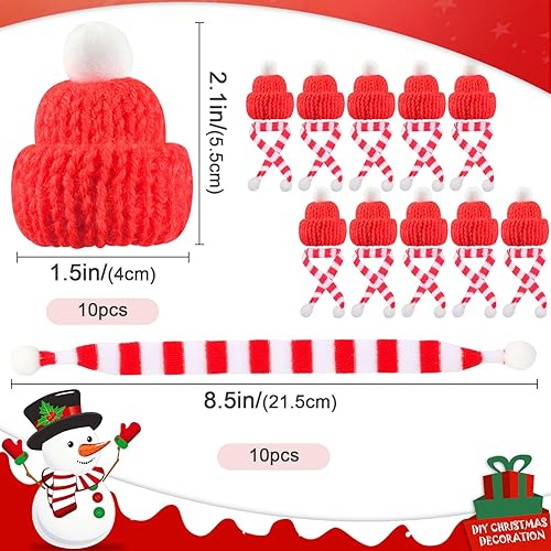 FGen Lot de 20 Mini Bonnets de Noël en Tricot - Écharpe et Décoration de Sapin - Bricolage - Nail Gallerys