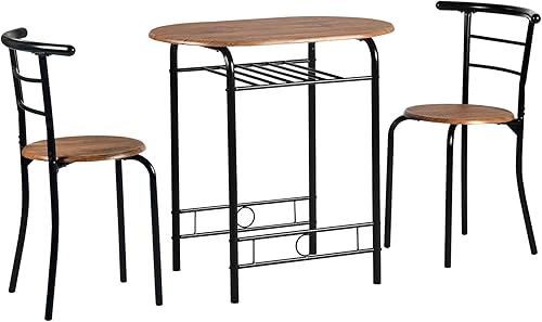 FurnitureR Table Ronde avec Chaises pour 2 Personnes, Table de Cuisine Rétro-Industrielle Chic avec Porte-Bouteilles, Set de Salle à Manger pour Bistro, Jardin, Balcon, Petit Espace, Cadre en Métal - Nail Gallerys