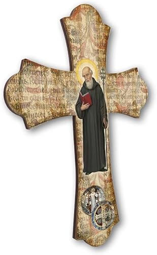 Fratelli Bonella | Croix Vintage en Bois Religieuse de San Benoît 17 x 24 cm | Made in Italy - Nail Gallerys