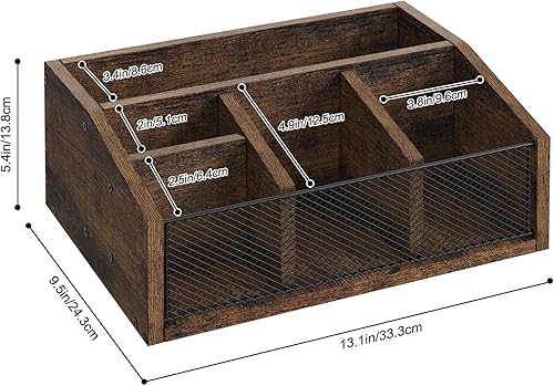 CADUKE Organisateur de station de café en bois rustique brun à 5 compartiments pour le bureau - parfait pour les serviettes, le sucre, les accessoires de thé, les dosettes de café - Nail Gallerys
