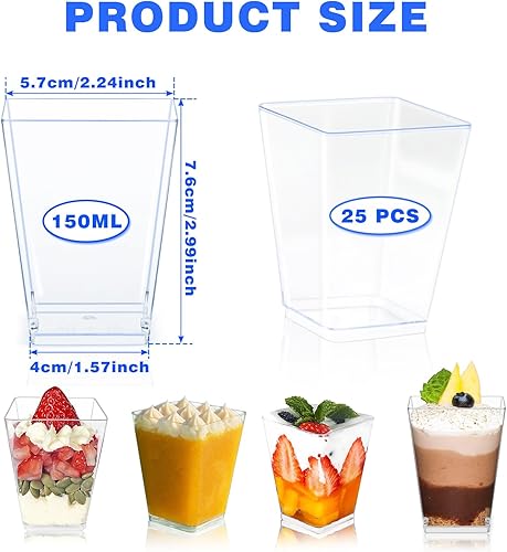 Qcdou Tasses à Dessert, 25 Pièces Verrines Plastiques Jetables, 150 ml Coupes à Dessert, Bols à Dessert Réutilisables, pour Crème Glacée, Pudding, Mousse, Verrine tiramisu - Nail Gallerys