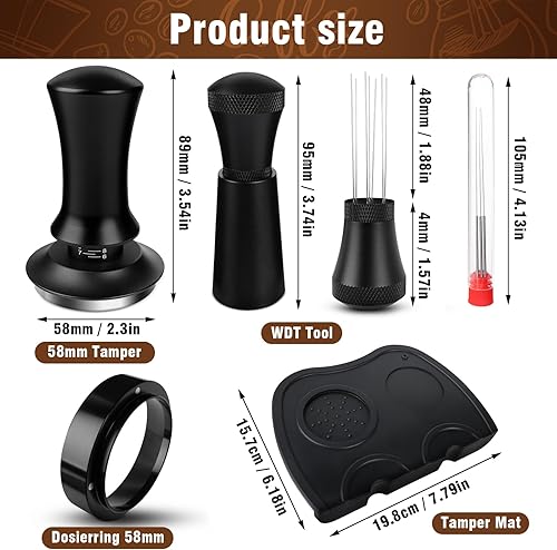 Lot de tampons à café de 58 mm avec outil WDT, bague de dosage de 58 mm, tapis de tamper, base de tamper, nervure de régulation de la pression en acier inoxydable avec pression de contact de 30 lbs - Nail Gallerys