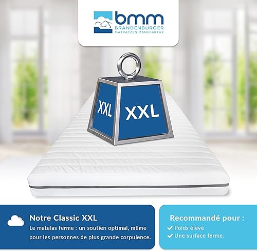BMM Matelas 90x200 cm Classique XXL, degré de fermeté H3 / Matelas en Mousse Froide certifié Öko-Tex/Ergonomique, 7 Zones, Hauteur 12 cm/Matelas fabriqués en Allemagne. - Nail Gallerys