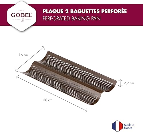 GOBEL - Plaque à 2 Baguettes Perforée - 38 x 16 x 2,2 cm - Acier - Revêtement Antiadhérent Bicouche Garanti sans PFAS - Qualité Professionnelle – Fabriqué en France - Nail Gallerys
