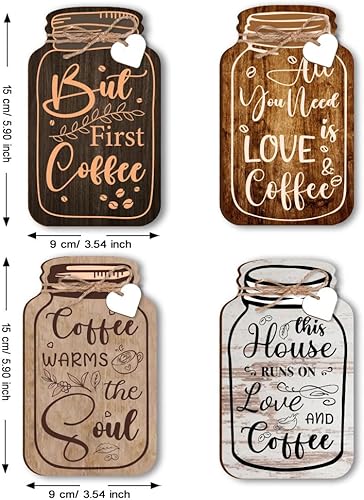 PH PandaHall 4pcs panneau de Café en Bois Plaque Murale Suspendue pour Pot, Décor de Café de Ferme Panneau Mural Vintage pour Bar à Café Panneau pour Maison Bar Café - Nail Gallerys