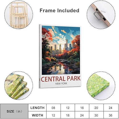 UnNiQ Central Park New York Poster de voyage vintage sur toile Décoration murale pour salon, chambre à coucher 20 x 30 cm - Nail Gallerys