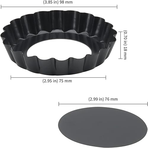 KEILEOHO Lot de 12 petits moules à tarte ronds cannelés de 10 cm avec base amovible pour pâtisserie, cuisine et pâtisserie - Noir - Nail Gallerys
