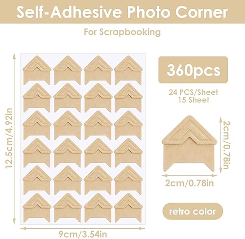 360 Coin Photo Autocollant 15 Feuilles Couleur Peau de Vache Album Scrapbooking Album de Timbres Autocollant Photo pour Journal Photo Mur Livre de Mémoire de Mariage de Bébé Coins Photos - Nail Gallerys