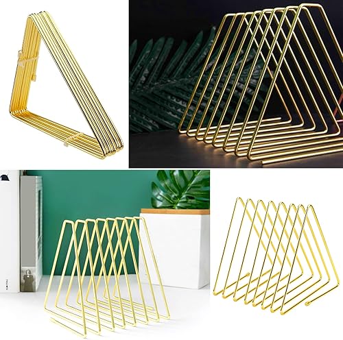 Serre livres Triangle Triangle, Porte Revues en Or, Porte Magazine Metal, Bibliothèque Triangulaire en Métal, 7 Emplacements pour livres, d'or Petit Triangle Bookshelf, pour Livres Magazine - Nail Gallerys