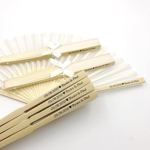 WLTY 10/20/50 pièces Ventilateur de Tissu de Soie de Mariage personnalisé attaché avec Ruban Impression personnalisée nom et Date Ventilateur Pliable à la Main - Nail Gallerys