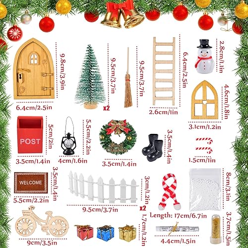 Kit De Noël Miniature pour DIY, Porte Lutin de Noel et Déco, Kit de Porte de Lutin Miniature de Noël, Lutin De Noel Accessoire Maison De Poupée Miniature DIY avec Mini Porte en Bois - Nail Gallerys