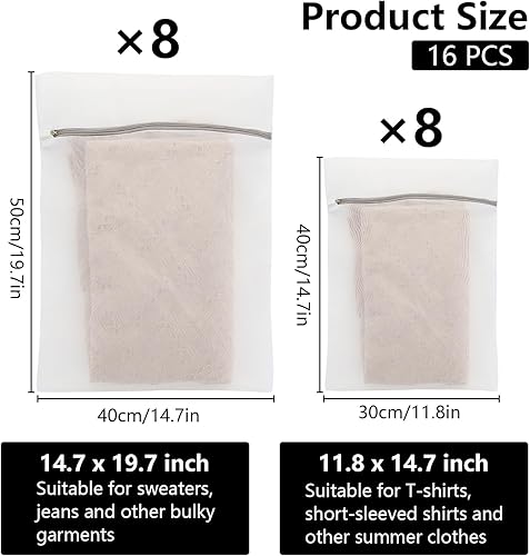 AKOLAFE Lot de 16 Filet Linge Machine à Laver 2 Tailles Sacs à Linge en Maille Avec fermeture Réutilisables éclair Filet à Linge pour Vêtement, Bonneterie, Sous-vêtements (30x40cm et 40x50cm) - Nail Gallerys