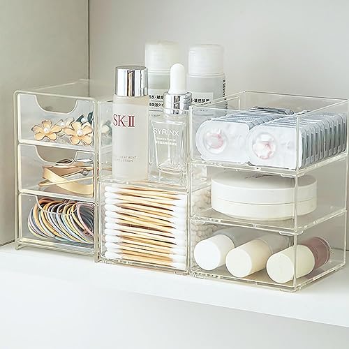 DoocliB Petite boîte de rangement empilable avec 3 tiroirs, en acrylique transparent, pour chambre à coucher, salle de bain, coiffeuse, bijoux, bagues, colliers - Nail Gallerys