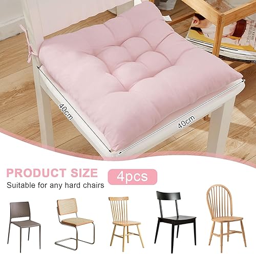 bechoanigel Lot de 4 Coussins de Chaise, Coussins D'assise 40 x 40 cm pour L'intérieur et L'extérieur, Ensemble de Chaise avec Attaches, Chaise de Bureau Balcon pour Salle à Manger Salon (Gris Rose) - Nail Gallerys