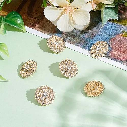 PLIGREAT 6 Pcs Fleur Strass Boutons 18mm Or Cristal Coudre Sur Bouton Embellissements Boutons Pour Vêtements Robes Fête De Mariage DIY Artisanat Décoration - Nail Gallerys