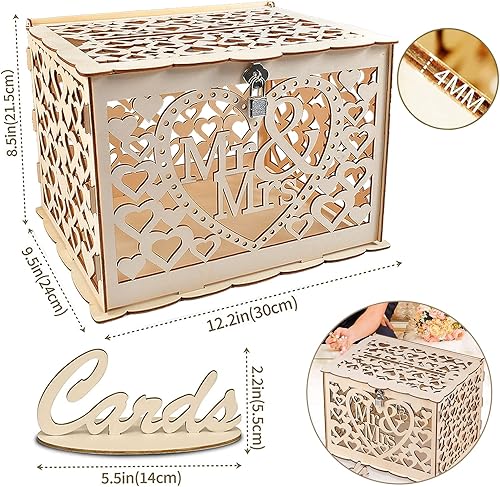 Runup Boîte à cartes de mariage, boîte à cartes de mariage en bois avec fente de verrouillage, boîte à courrier de mariage vintage, boîte à argent pour les mariages, les fiançailles - Nail Gallerys