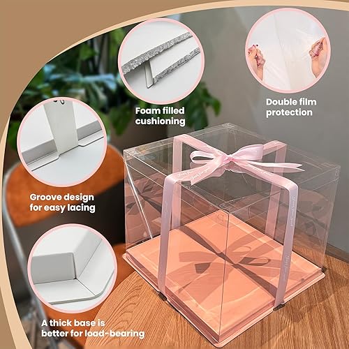 Shiawase Boite a Gateau Transparente, Cake Box Transparente avec Ruban 30x30x25cm Carré pour Dessert Anniversaire/Fête - Nail Gallerys
