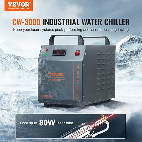 VEVOR CW-3000 Refroidisseur d'eau industriel refroidi par air de 80 W avec capacité de réservoir d'eau de 12 L, débit maximum de 12 l/min - Nail Gallerys