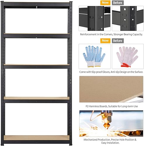 Yaheetech Étagères de Garage Étagères de Rangement pour Atelier/Cuisine/Bricolage Charge Lourde avec Paire de Gants Noir 180 x 180 x 30 cm - Nail Gallerys