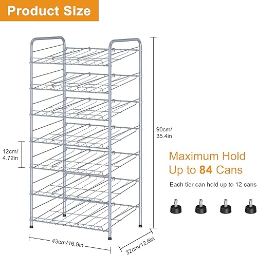 Organisateur de canettes, distributeur de canettes à 7 niveaux, pour le stockage des aliments, les armoires de cuisine ou le garde-manger, rangement pour 84 canettes - Nail Gallerys