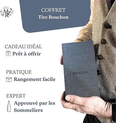 Mereza® Tire-bouchon Ergonomique, Coffret Tire-bouchon, Cadeau Noël, Marque Française, Ouvre-bouteilles, Cadeau Vin, Cadeau Homme, Anniversaire Maman, Anniversaire Papa - Nail Gallerys