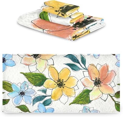 Foiosoh Lot de 3 serviettes décoratives pour salle de bain, 1 serviette de bain, 1 serviette de toilette, 1 débarbouillette, gants de toilette et essuie-mains pour salle de bain Motif fleurs bleues - Nail Gallerys