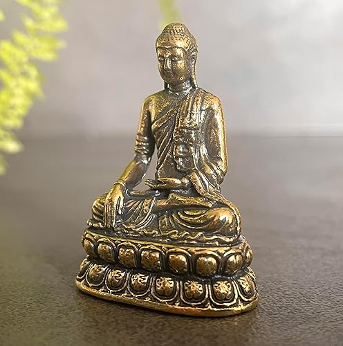 WOO MANTO Petite figurine de Bouddha assis portable - Statue miniature en laiton - Décoration de table - Figurine de méditation - Antique à la maison/au bureau - Nail Gallerys