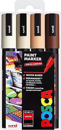 Lot de 4 feutres Posca PC-5 M - Couleur chair - Avec pochette - Nail Gallerys
